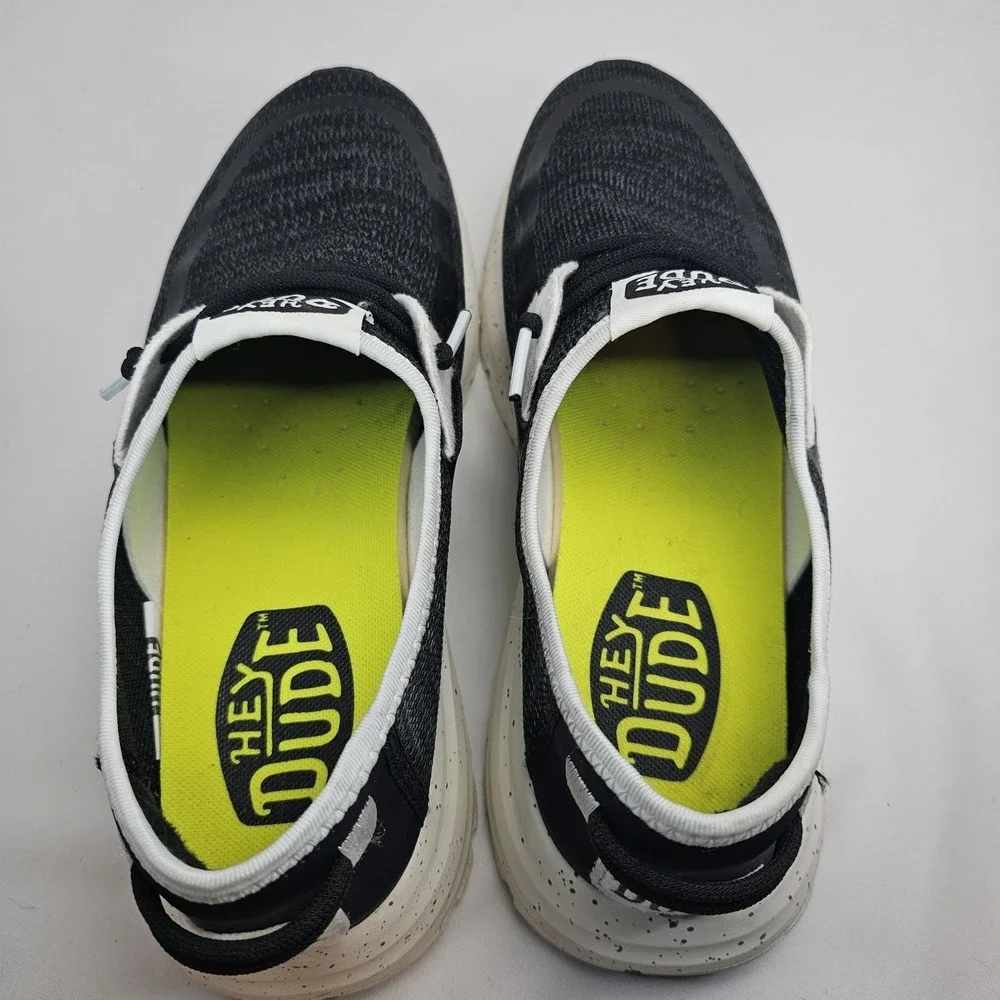Hey Dude Sirocco Sport Mode Black White Knit Shoes Men's 9 Easy On Sneaker